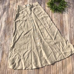 Long Cream Button Front High Waisted Linen Skirt 6